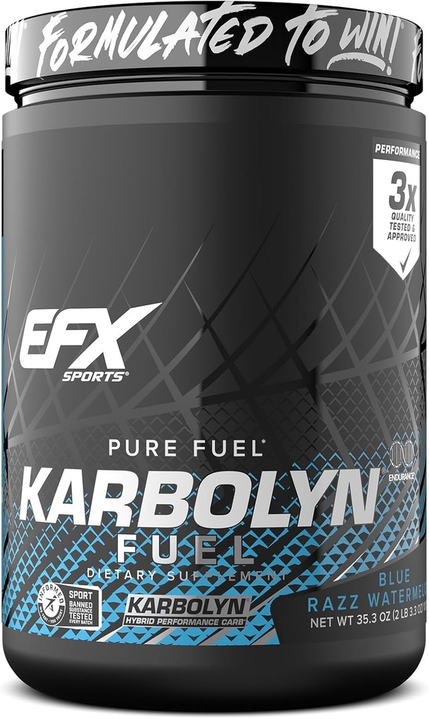 EFX Sports Karbolyn Fuel 124; Fast-Absorbing Carbohydrate Powder 124; Carb Load, Substained Energy, Quick Recovery 124; Stimulant Free 124; 18 Servings (Blue Razz Watermelon)