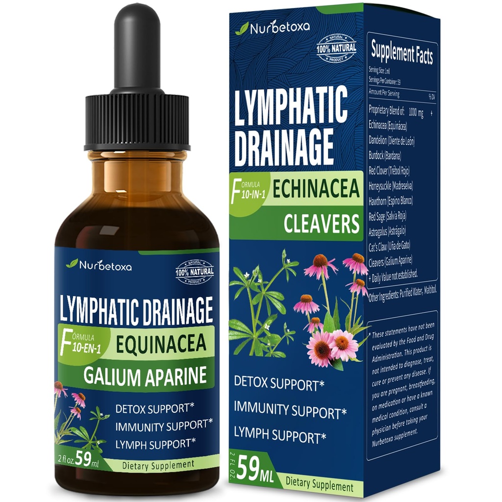 Cleavers Lymphatic Drainage Drops for Lymph System Detox Cleanse, Lymphedema Support Formula w / Echinacea, Cat 's Claw, Red Clover Extract Tincture, Gunakan dengan Alat Pijat Lymph. 2oz