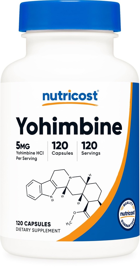 Yohimbine HCl 5mg, 120 Capsules - Gluten Free and Non- GMO
