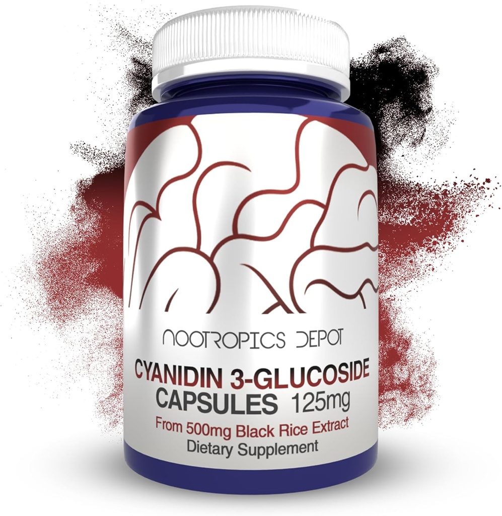 Nootropics Depot Cyanidin 3- Glucoside Capsules 14; 125mg 14; 60 Count 124; Black Rice Extract 126; C3G 124; Oryza Sativa 124; Metabolic, Vision, & Kognitive Support