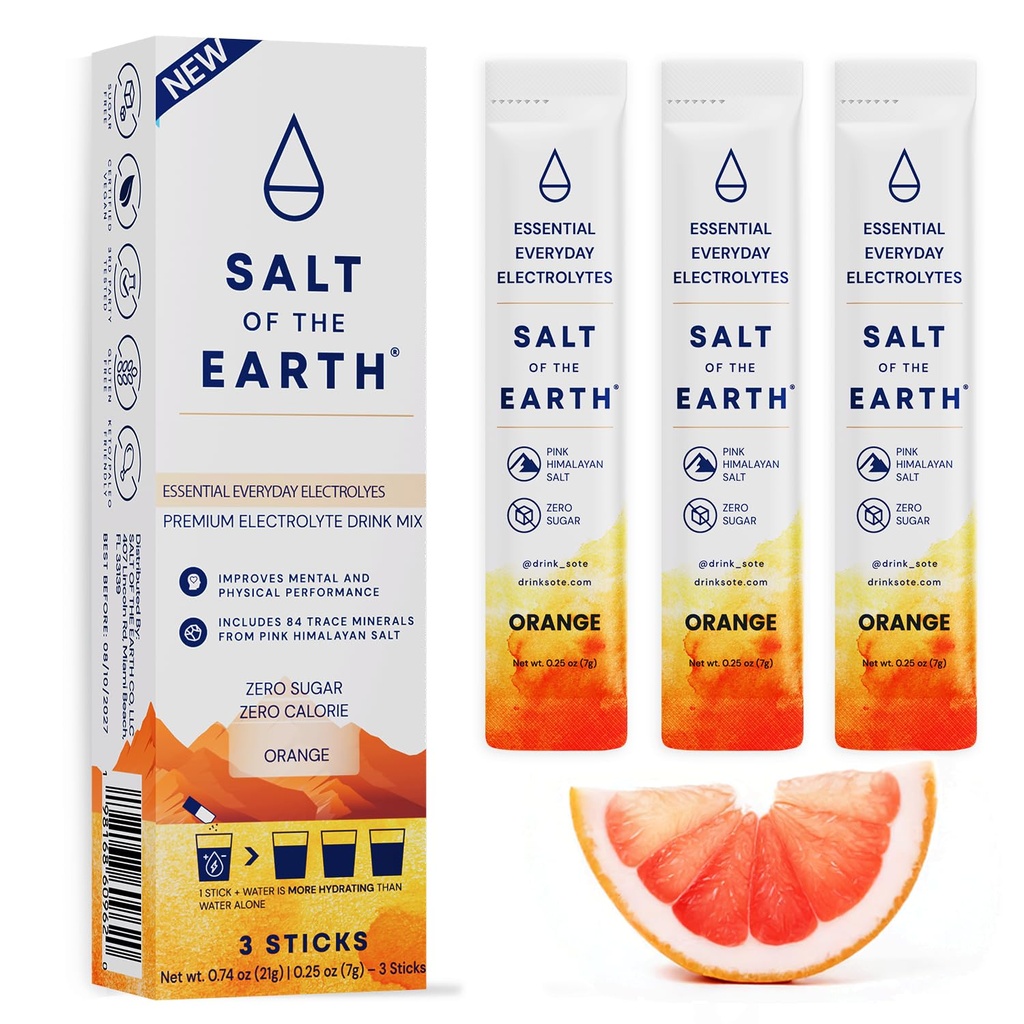 Garam Bumi Premium Zero- Sugar Electrolyte - Dibuat dengan Pink Himalaya Salt - Pawder Hidration Pawder 124; Premium Ingregents 124; Keto & Paleo Friendly 124; 3 Sticks, Orange