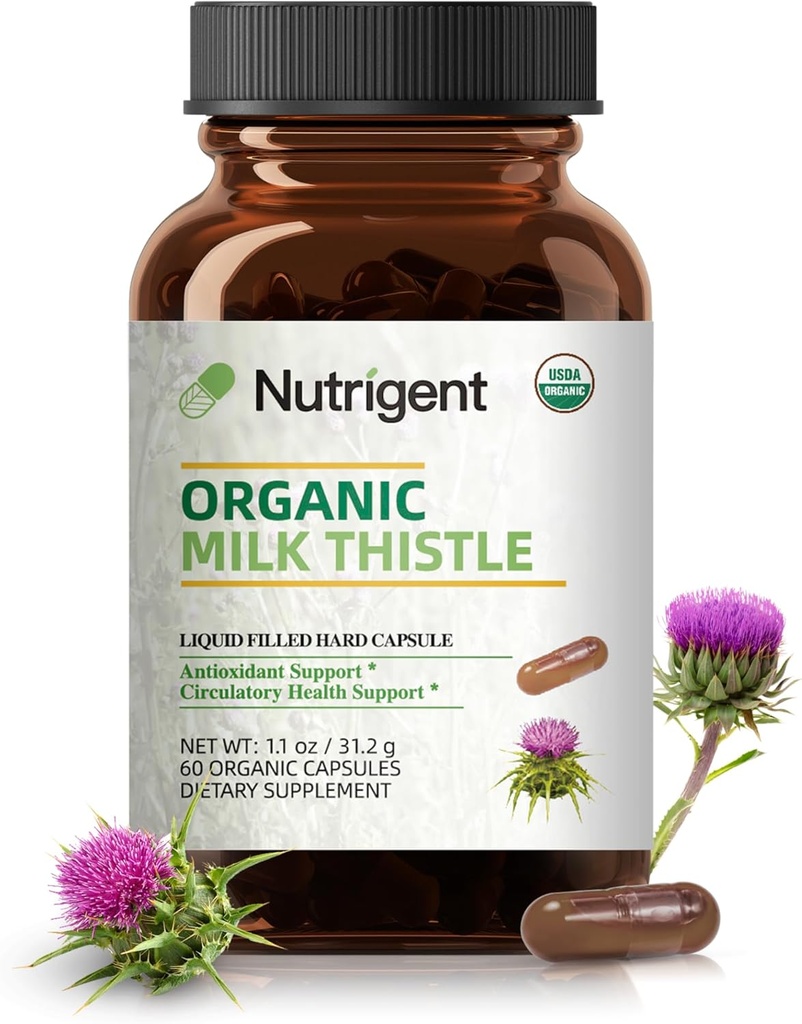 Suplemen Thistle Milk Organik USDA 25: 1 Ekstrak, 8750 mg Kekuatan, Silymarin Suplemen 280 mg, Capsules Organik Liquid, Kesehatan & Detox Dukungan, Non-GMO, 60 Count
