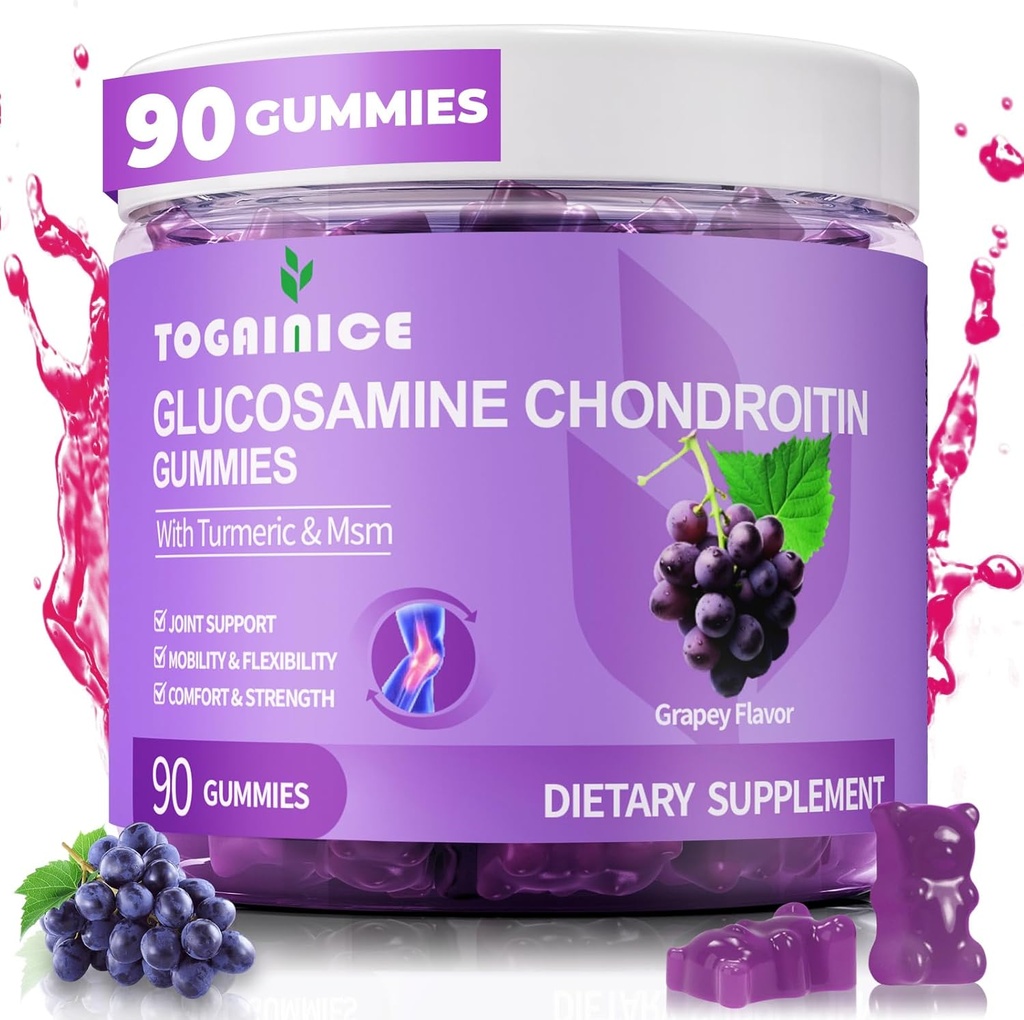 Gummies Bersama dengan Glucosamin Chondroitin, Sugar Free, 1500mg Ekstra Kekuatan dengan MSM & Turmeric (90 Cacah)