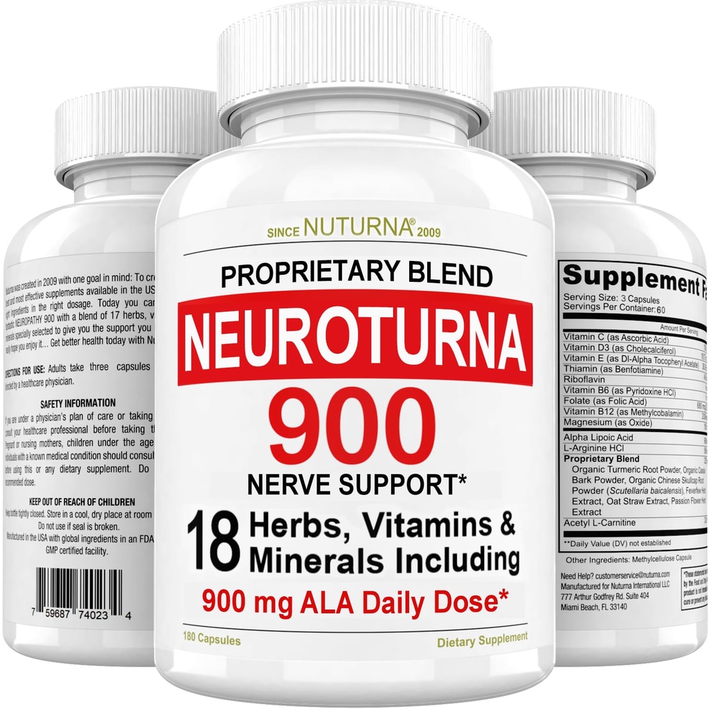 Dukungan Neuropathy Nerve Tambahan dengan 900 mg Acid Alpha Lipoic Murni - Maksimum Kekuatan Formula, Fortify Nerves di Fingers, Handers, Toes, & Feet - Best Perifer Relief Dukungan - 180 Capsules