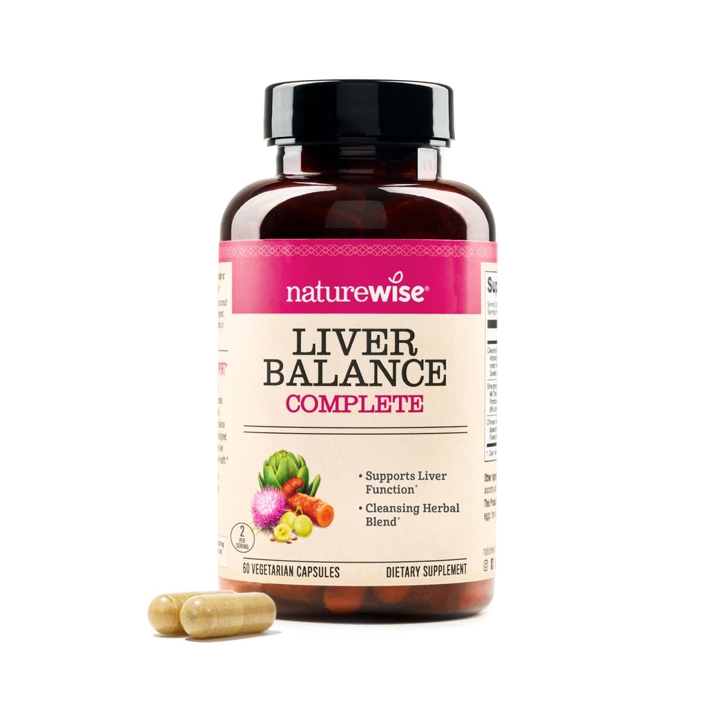 NaturreWise Liver Balance Detox Suplement - Triple Repair Formula dengan Milk Thistle, Dandelion, Turmeric, Artichoke, Reishi Mushroom & Kudzu, Vegan - 60 Capsules [30- Day Suppply]