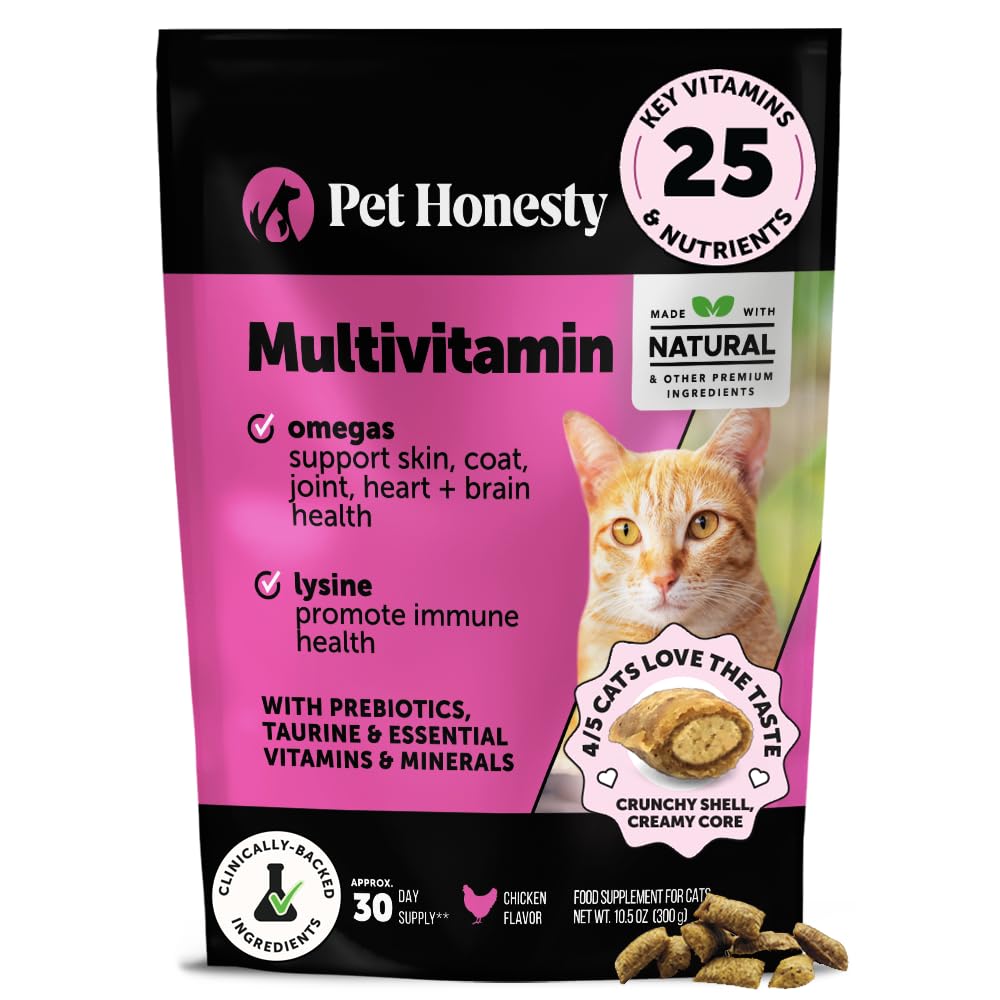 Cat Multivitamin Crunchy & Creamy Chews - Cat Treats for Health + Imune, Joint Support, Skin & Coat, & Divalry - Vitamin with Omega 3, Lysine & Propply (30 Hari Suppply)