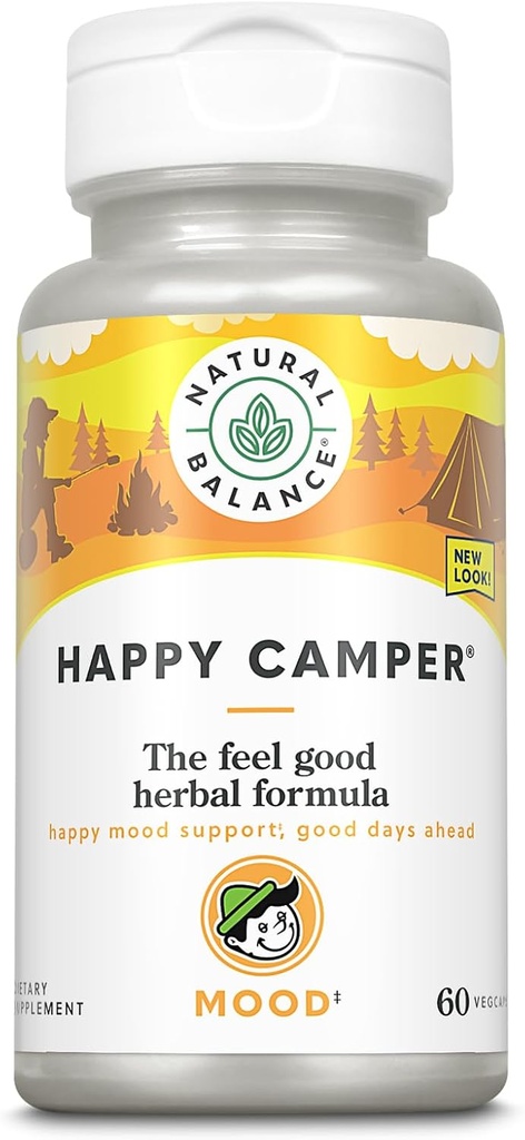 Keseimbangan Alam Happy Camper - Dukungan FeelGood Mood Suplemen - Gotu Kola, Passion Flower, dan Kava Kava Kava Capsules - Jaminan Hari 60 (30 Hamba, 60 VevCaps)