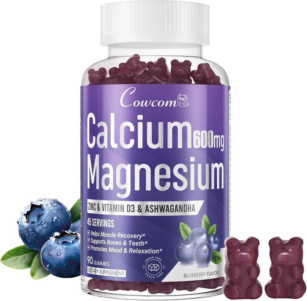 Kalsium Magnesium Zinc Gummies & Vitamin D3, B6, B12, Imune & B12, Imune & Sumtune Kesehatan Calcium Magnesium Sugar- Free Vegan Blueberry 90 Negara