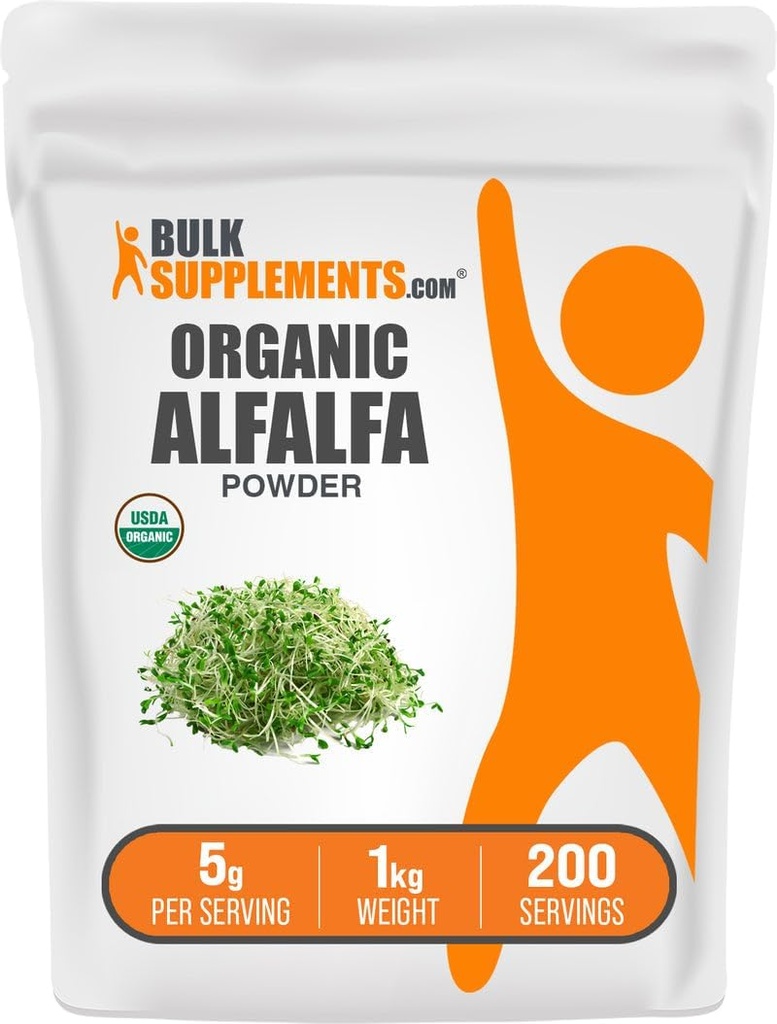 BulkSuppliments.com Organic Alfalfa Grass Powder - Alfalfa Suplement, Green Superfood Poader - Vegan & Gluten Bebas, 5g per Serving, 1kg (2.2 pon) (Paket 1)