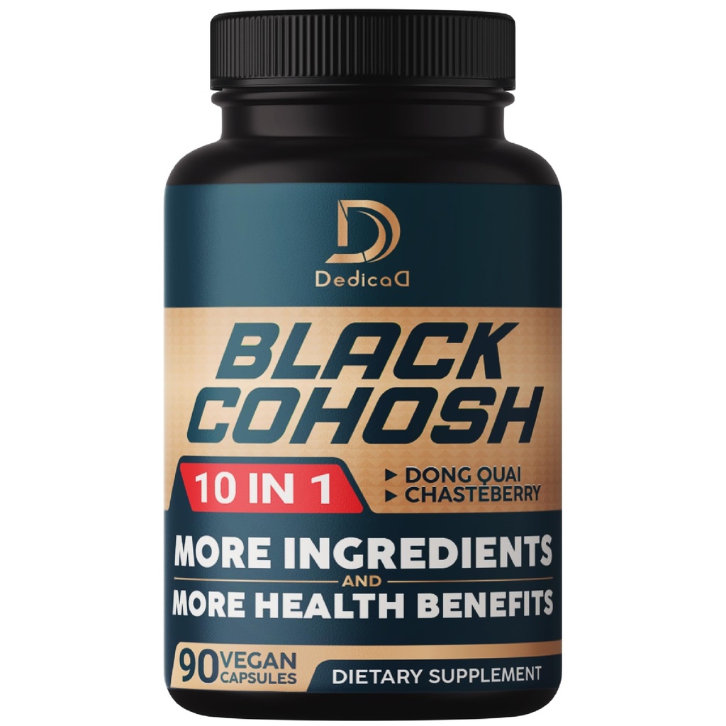Suplemen Black Cohosh - 3 bulan untuk Menopause & Imune Health - Blend of 12 PowerHerb Includes Dong Quai, Chasteberry, Wild Yam, Red Clover, Black Pepper & Lainnya - 90 Vegan Capsules