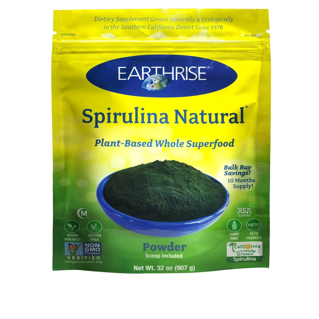 Bumi Spirulina Natural Powder 32oz, Premium Spirulina Alam dari California - Vegan, Gluten Free, Keto Friendly, Non-GMO Super Food tinggi di Vitamin & Mineral. (2 LB)