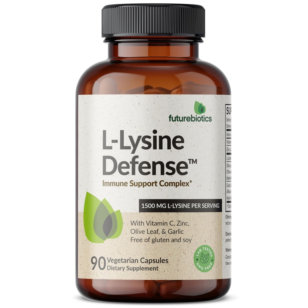 Futuregrance L-Lysine Defense Ammune Support Complex 1500 MG Per Serving with Vitamin C, Zinc, Olive Leaf & Garlic - Non-GMO, 90 Vegetarian Capsules