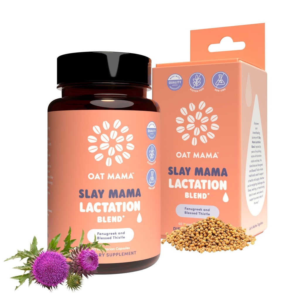 Suplemen Lactation Organik OAT MAMA - 'Slay Mama' Bite Thistle & Fenugreek Capsules - Herbal Lactation Blend, Dukungan Postpartum untuk Ibu Breastfeed