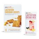 Munchkin ® Milkmakers ® Lactation Drink Mix Suplemen dengan B Vitamin & Milk Thistle, 14 Count and Lactation Cheddar Crisps for Breastfeed Moms with Oats and Flax, 6 Count