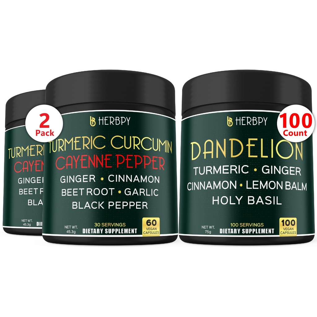 Bundle 7in1 Turmeric Curcumin & 6in1 Danddelion Suplement - Dukungan Jantung, Gangguan Kesehatan dan Sistem Imune