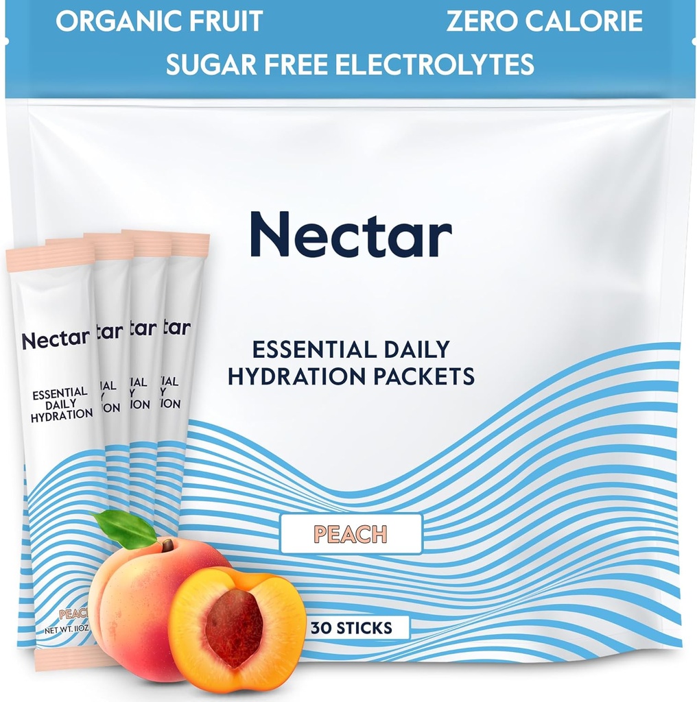 Paket Hidration Nektar - Paket Bubuk Elektrolytes - Sugar Free & 0 Calorie - Organic Fruit Liquid Daily IV Electrolytes Powder for Dehydration Relief & Rapid Rehidtion (Peach 30 Pack)