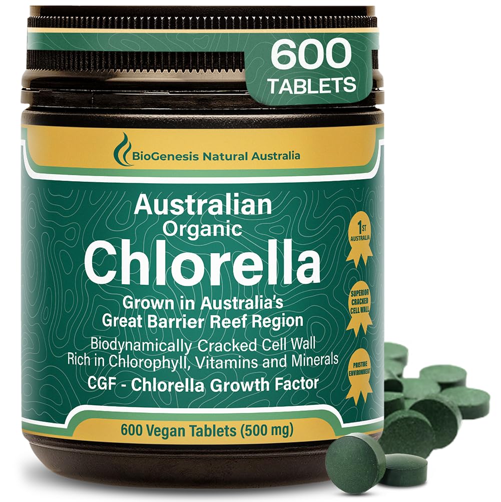 Biogenesis Chlorella Tablet Organik - 600 Count (500mg) 124; Australia Grown 124; BioDynamic Cracked Cell Wall 124; Rich in Chlorophill, Vitamin & Minamins & Minamins 124; Mempersiapkan Energi & Imunity