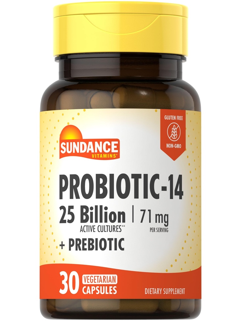 Sundance Probiotic-14; 25 Milyar Cultures 124; 30 Capsules 124; dengan Pregorious 124; Vegetarian, Non- GMO, dan Gluten Free Suplemen