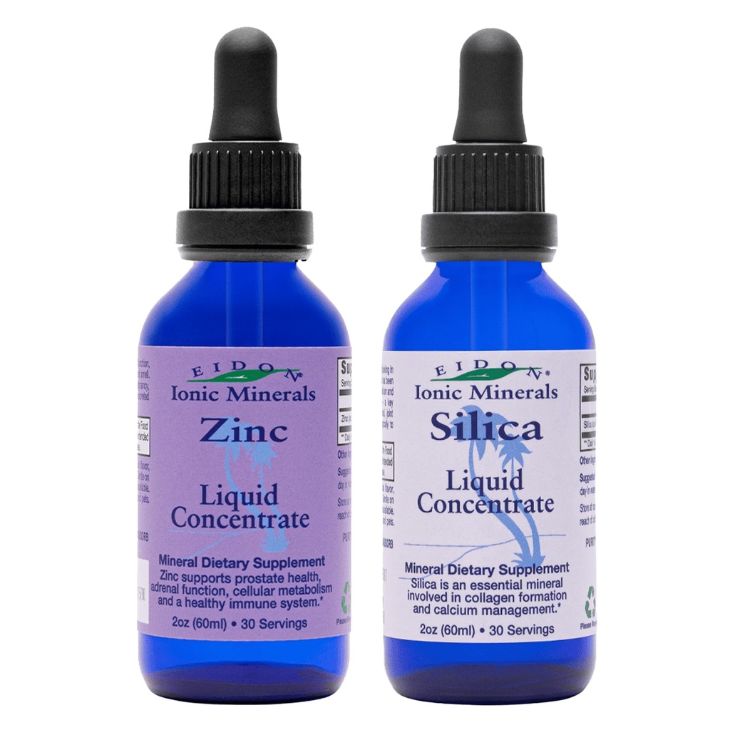 Eidon Ionic Mineral Liquid Silica & Zinc Drops, 2 Fl Oz, Immune Health, Skin Care, All- Natural Ingredives, Tidak ada Warna Artificial atau Preservations
