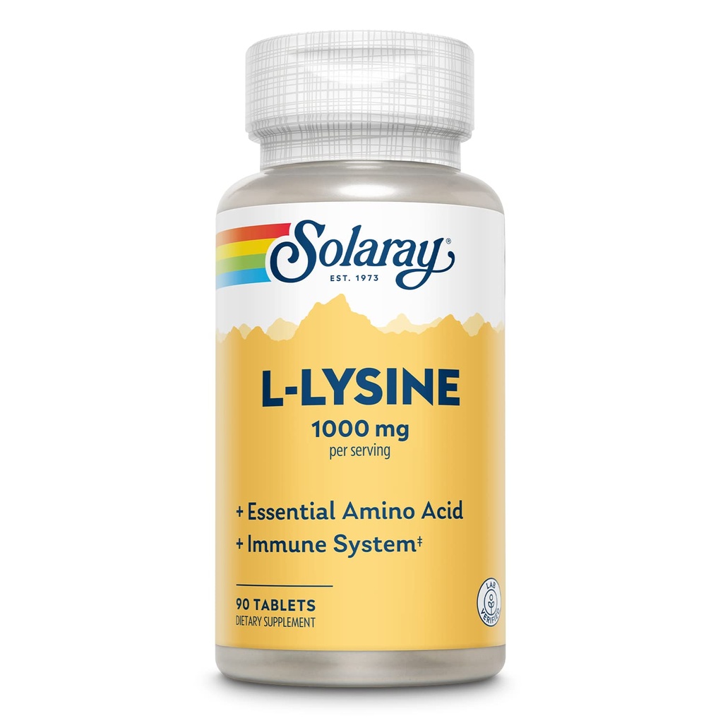 SOLARAY L Lysine - Free- Formulir Amino Acid - Imune Dukungan Tambahan dengan 100mg L-Lysine, 1000mg Vitamin C dan 25mg Disertifikasi Zinc - Lab Diverifikasi, 60-Day Jaminan, 30 Hamba, 90 tablet, 90