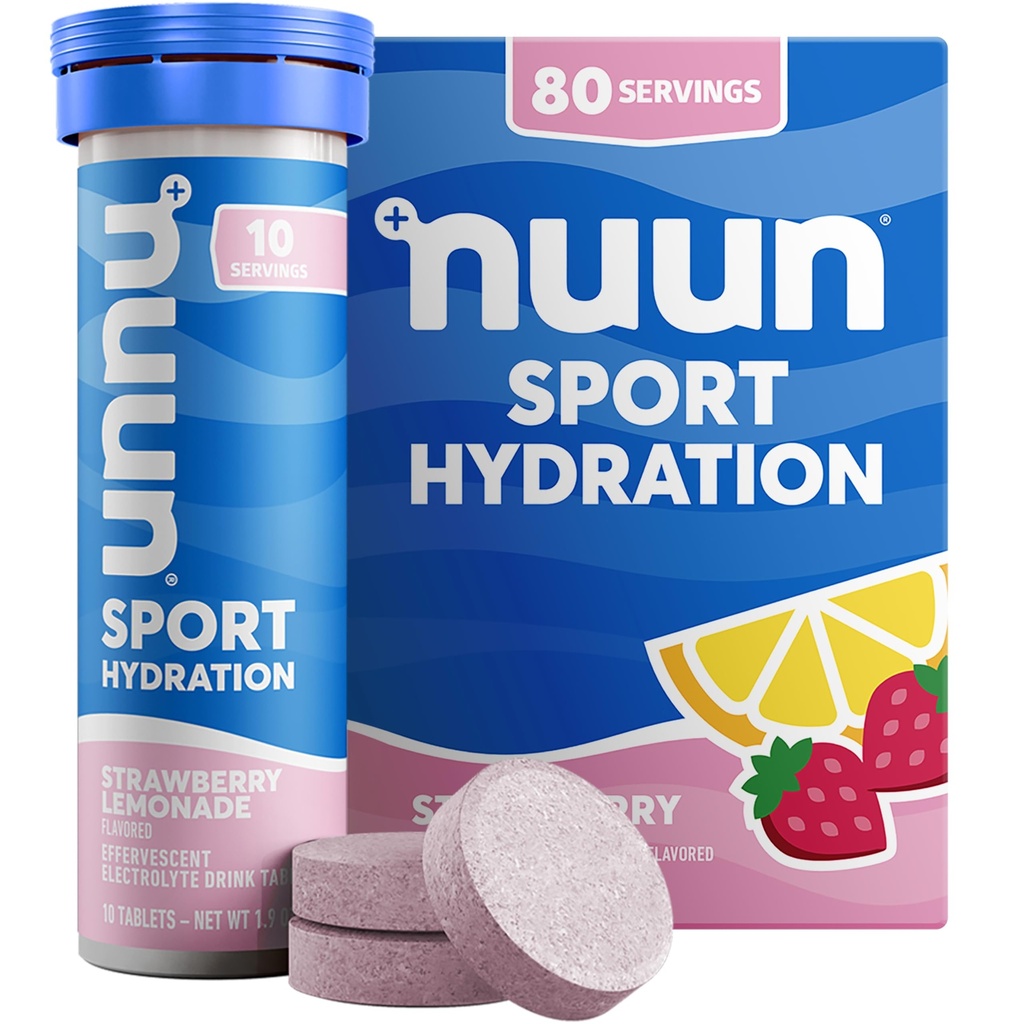 Nuun Sport Electrolite Tablet dengan Magnesium, Kalsium, Potasium, Chloride & Sodium, Gluten Free & Vegan, Strawberry Lemonade, 8 Pack (80 Servings Total)