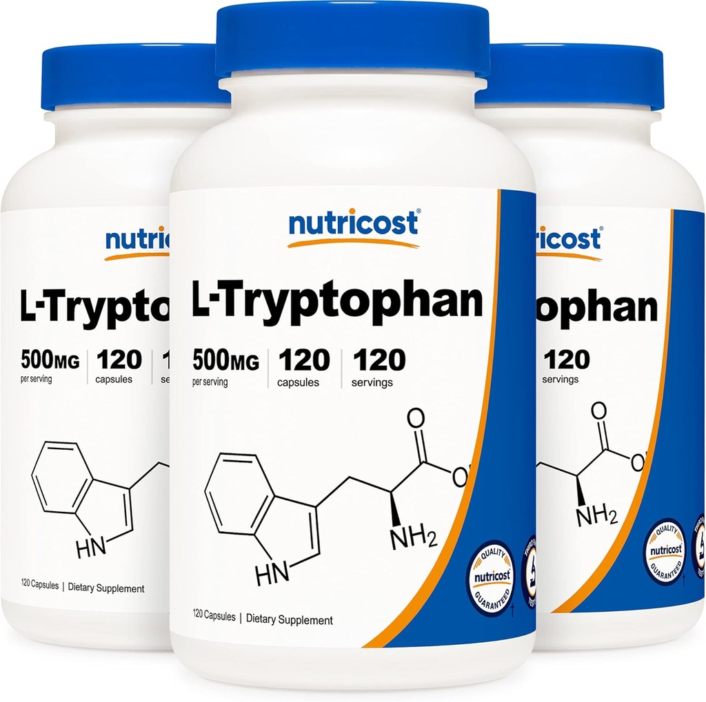 Nutricost L- Tryptophan 500mg, 120 Capsules (3 Botol)