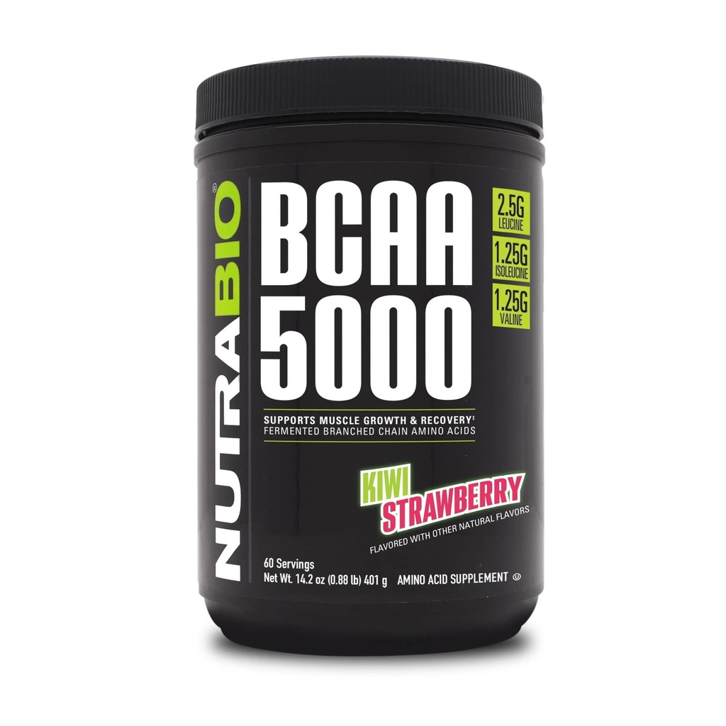 NutraBio BCAA 5000 Powder - Vegan Ferwered BCAAs - Support Lean Muscle Growth, Recovery, Endurance - 60 Servings - Kiwi Strawberry