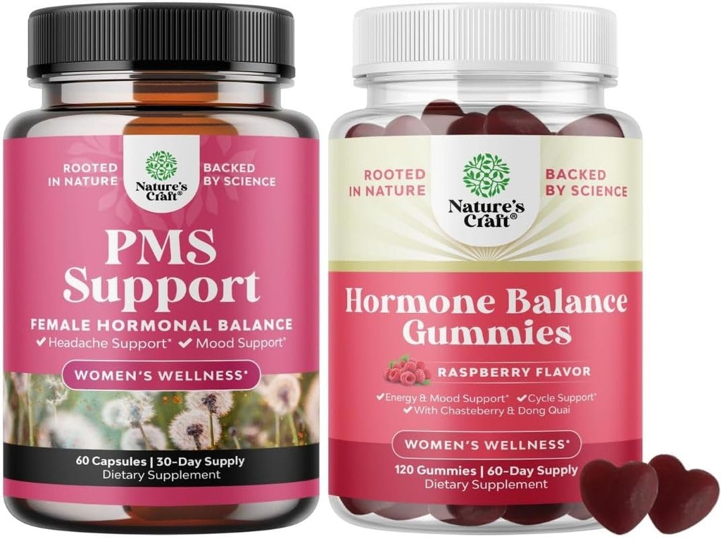 Bundle of PMS Support with DIM, Chasteberry, Black Cohosh & Ashwagandha for Period Cramps Menopause Bloating Mood Swing and Hormone Balance Gummies Dukung Menstrual Cycle with Vitamin B6 & Dong Quai