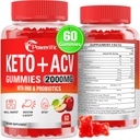 Apple Cider Vinegar Gummies, Keto ACV Gummies Max Strong 2000mg Apple Cider dengan Ibu, Progories & Vitamin B12, untuk Diboth, Metabolisme, Cleanse & Detox Diet, 60 Count