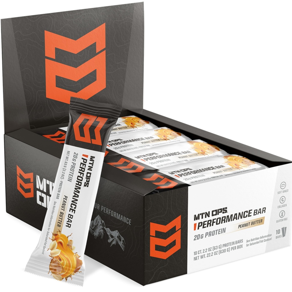 MTN OPS Peanut Butter Bliss Protein Bars, High Protein with Whey Isolate & Whey Konsentrat dan Collagen, Low Sugar, Gluten Free, 10 Count