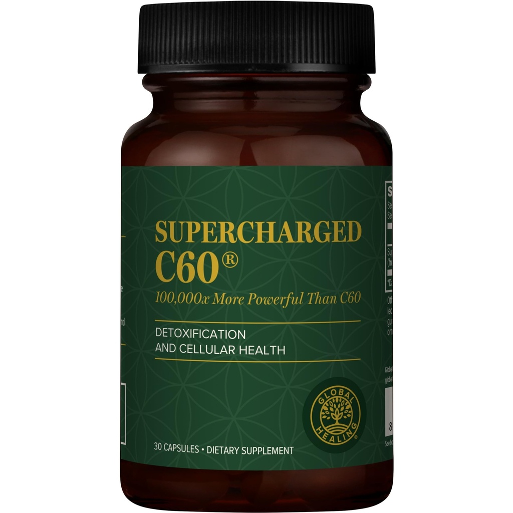 Global Healing Center Supercharged C60 - Mikro- Activated Karbon Fullerene w / Organic MCT Powder, 10 Kali Lebih Kuat dari Suplemen C60 Reguler - Membantu Detoksifikasi, Penuaan (30 Kapsul)