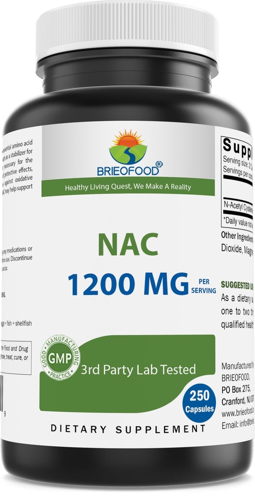 Tambahan NAC Brieofood N- Acetyl Cysteine 1200 mg per Serving 250 Kapsul - Suplemen Imune