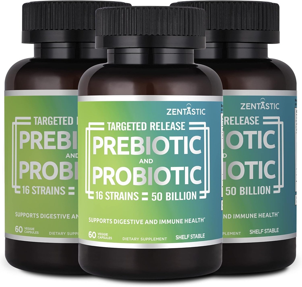 Zentastic Progetic & Prestics Supplement - 50 Miliar CFU - for Men & Women 's Ammune & Digetical Health - 16 Strain - Shelf Stable - 180 Delayed Delayed Vevgie Capsules