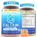 Calcium Gummim 600mg - Tambahan Kalsium untuk Perempuan, Ocean Algae Calcium 124; Vitamin D3, K2, Magnesium 124; untuk Kekuatan Tulang, Muscle & Imunue 124; Disediakan Algae Calcium, 70 + Mineral, Vegan, 2PRACK