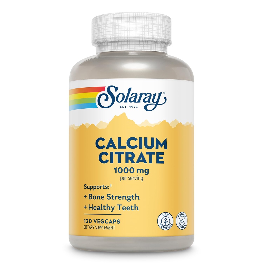 Solaray Calcium Citrate 1000mg - Cheleated Calcium Supplement - Mendukung Gigi Tulang dan Sehat - Mudah Digest - 60- Hari Jaminan, Vegan - 30 Hamba, 120 VevCaps