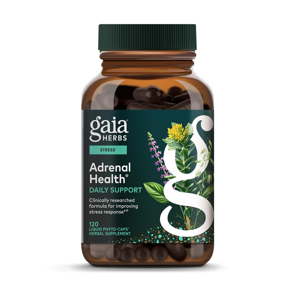 Gaia Herbs Adrenal Health Daily Support - Herbal Suplemen dengan Ashwagandha, Holy Basil & Schisandra - Bantuan memelihara Energi Kesehatan & Stress Levels * - 120 Vegan Liquid Phyto- Kapsul (Persediaan Hari 120)