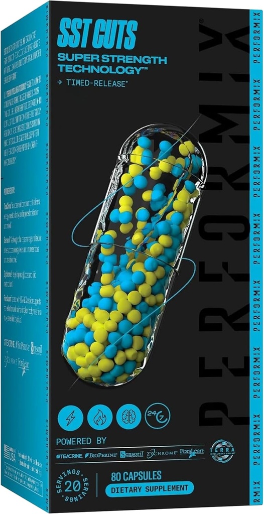 PERFORMIX SST Cuts Super Strength Technology - Energy, Focus & Mood - Nootropic, Caffeine, Zychrome & Teacrine - Pra Workout Supplemen & Women - 80 Servis