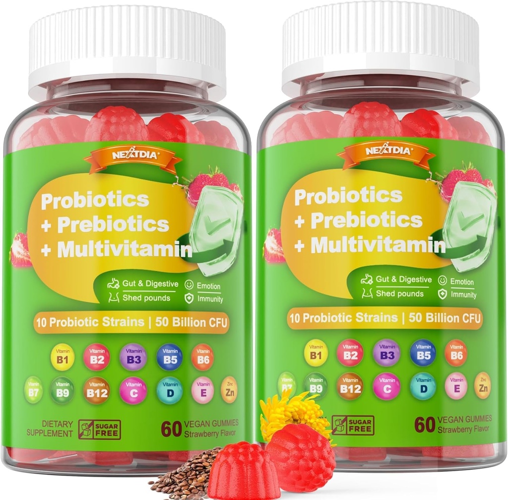 Vegan Promisi Progities for Women & Men - Fiber Pregories Suplemen 124; 50 Milyar CFUs Progrees, Inulin, Psyllium Husk & Multivitamin for Gut, Dibuble & Immune Health, 2 Pack