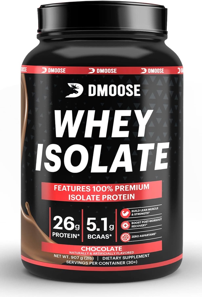 DMoose Whey Isolate Protein Powder I 26 g Protein I 5.1g BCAAS I Gluten Free Aku membantu mempertahankan Muscle Mass & Decease Recovery Time I Chocolate & Vanilla I 30 Servings