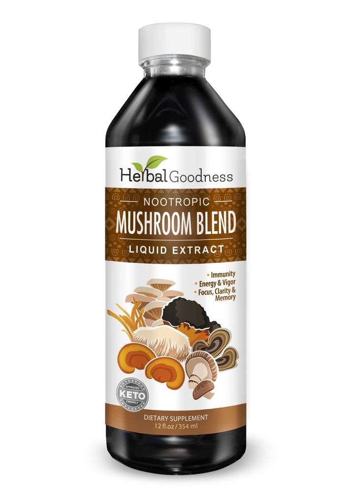 Jamur Nootropic, Lions Mane, Mushroom Mane Lion, Mental Clarity dan Focus Suplemen, Dukungan Ammune, Mushroom Blend Extract, Persediaan Bunga Singa Mane - Herbal Kebaikan 12oz