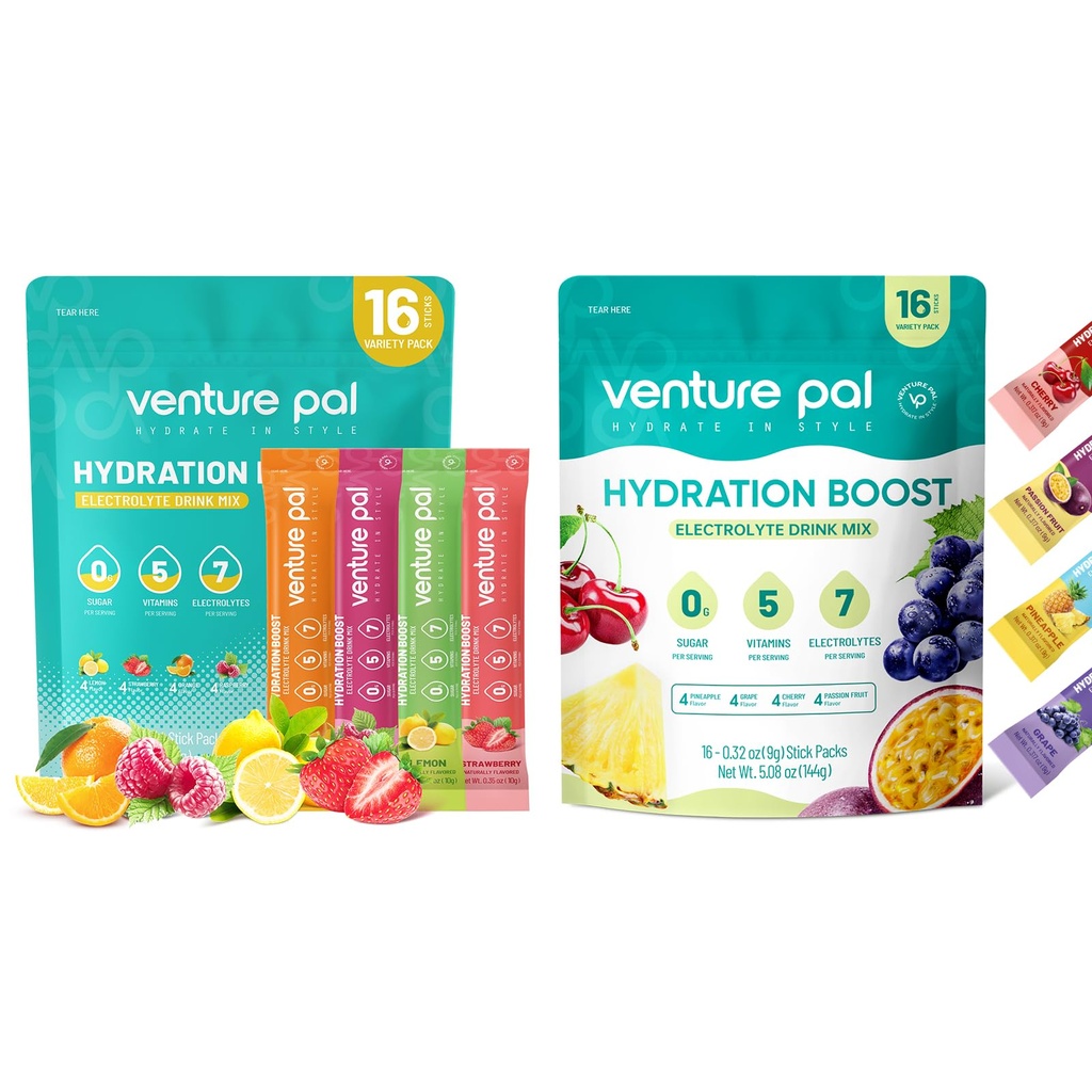 Venture Pal Sugar Free Beat Electrolyte Pawder - Liquid Daily IV Drink for Rapid Hidration & Party Recovery 124; 5 Vitamins & 7 Electrolytes 124; Keto Friendly 124; Non-GMO 124; Sertifikasi Vegan 124; 16 Sticks