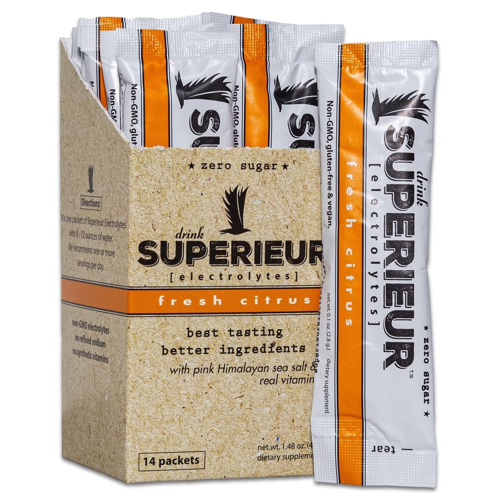 Superieur Electrolite Powder Pawder - Vegan Electrolite Hydration Popper w / Sea Mineces - Keto Friendly, Non-GMO, Zero Sugar Electrolite Suppplemen - Healthy Olahraga Minum - Citrus (14 Paket)