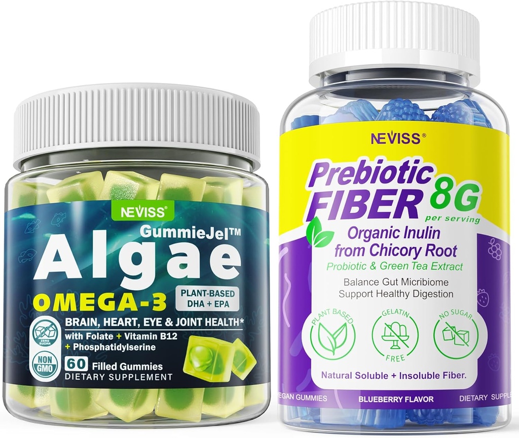 Vegan Omega 3 Gummies 100mg + Prebiotic Gummies Fiber untuk Dewasa 8g