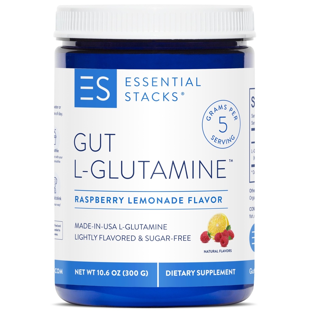 Susun Bubuk Gut L- Glutamine - Terbuat secara ekslusif di Amerika Serikat - LGlutamine Pure untuk Kesehatan Gut (50 Pelayan, Lemonade Raspberry)