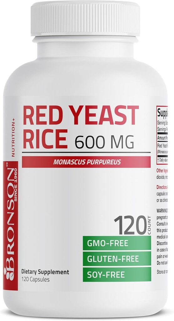 Bronson Red Yeast Rice 600 MG Monascus Purpureus Herbal Health, Non- GMO, 120 Capsules