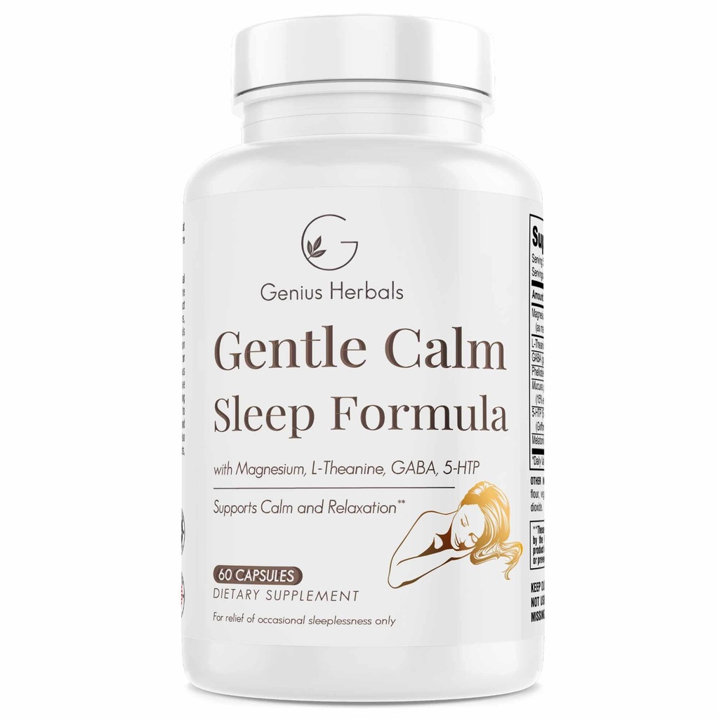 Tenangkanlah Tenang Tidur Formula dengan Magnesium, L- Theanine, Melonatin, GABA, 5- Htp 124; Sleep Aid 126, Non-GMO - 60 Capsules