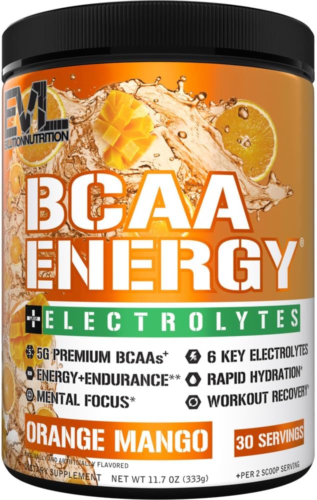 EVL BCAAS Amino Acids Powder - BCAA Energy Pre Workout Queder for Muscle Recovery Lean Growth and Endurance - Rehydrating Post Workout Recovery Drinder with 6 Key Electrolytes
