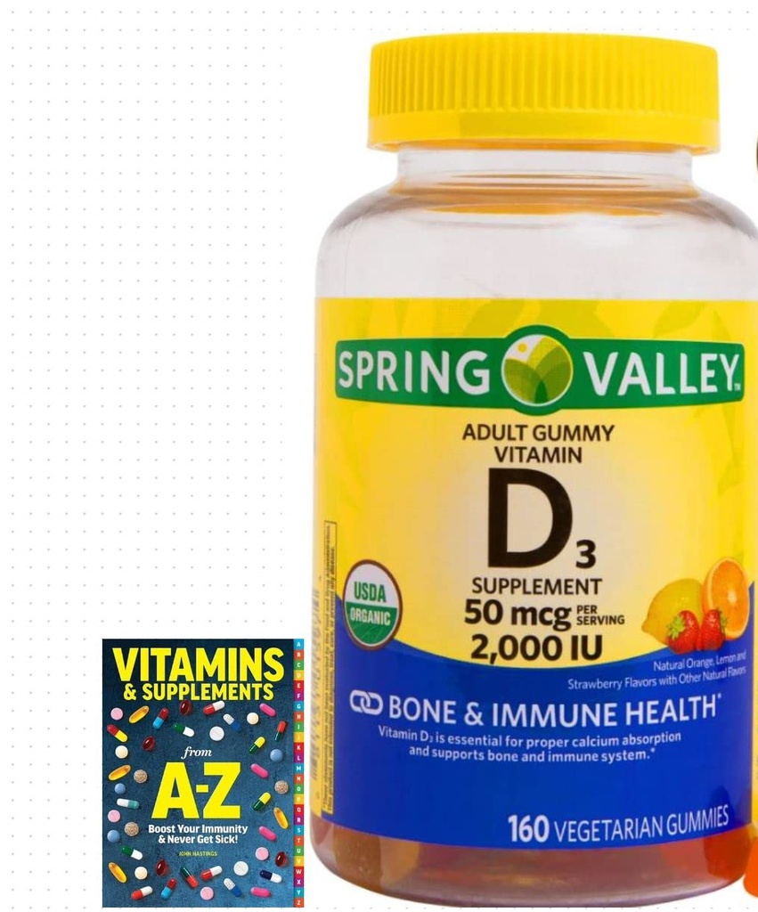 Spring Valley Vegetarian Vitamin D3 Gummies, 2000 IU, 50 mcg, 160 Ct + Better Guide Vitamin Suplemen Book Free Include (Tak Bisa Dijual Terpisah)