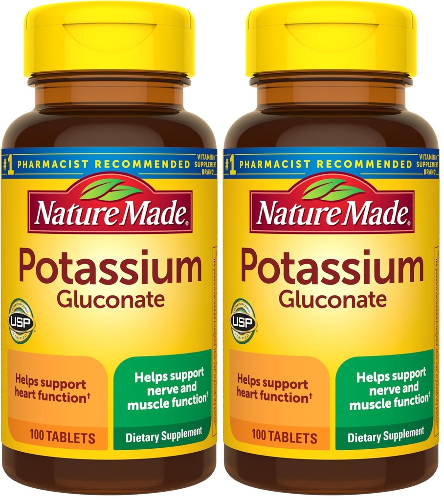 Nature Made Potasium Gluconate 550 mg, Dietary Supplement for Heart Health Support, 100 Tablet, Supply 100 Hari (Paket 2)