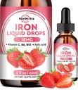 Tambahan Besi Liquid untuk Perempuan, Pria & Anak-Anak, Koktail Besi Cair dengan Pound, Vitamin C, B6, B12 untuk Anemia, Red Blood Cell, Dukungan Energi, Strawberry Flavor, 2 Fl Oz